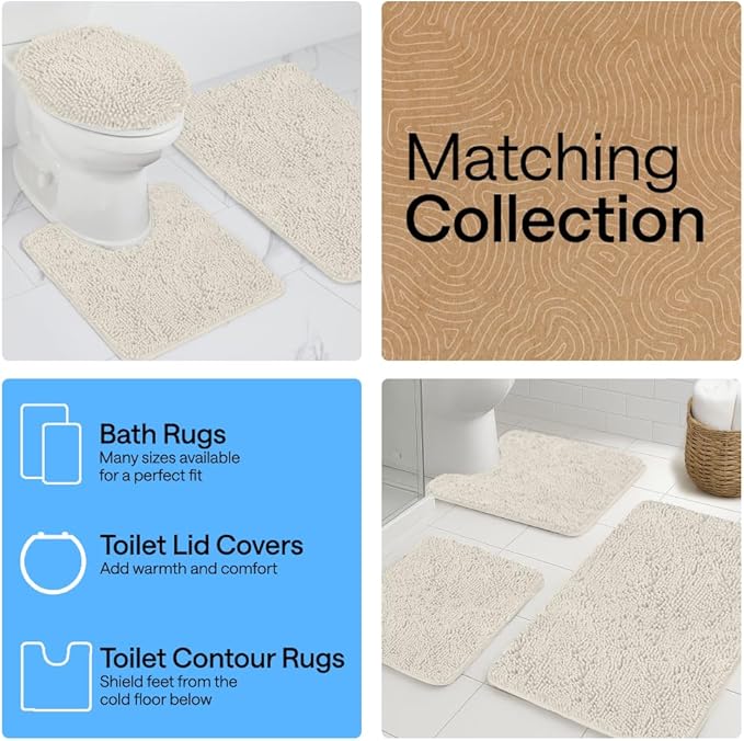 GORILLA GRIP Bathroom Rug Sets, Soft Chenille 2 Piece Area Rugs Set, Toilet Base Mat and 30x20 Carpet, Absorbent Microfiber Washable Mats Dry Quickly, Home Décor and Bath Room Accessories, Ivory