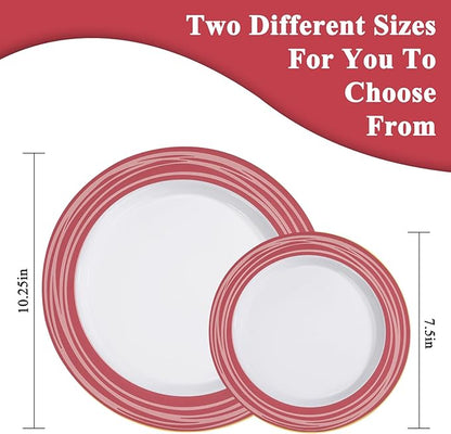 100PCS Reddish Brown Disposable Plastic Plates Include 50PCS 10.25inch Dinner Plate and 50PCS 7.5inch Dessert Plate Heavy Duty Plastic Dinnerware for Party Wedding Anniversary New Year