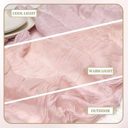 Le courant 12pcs 10Ft Cheesecloth Table Runner, Rustic Boho Gauze Cheese Cloth Runner Table Runner for Weddings Bridal Baby Shower Birthday Holiday Parties Home Decor, Dusty Pink