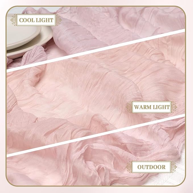 Le courant 6pcs 10Ft Cheesecloth Table Runner, Rustic Boho Gauze Cheese Cloth Runner Table Runner for Weddings Bridal Baby Shower Birthday Holiday Parties Home Decor, Dusty Pink