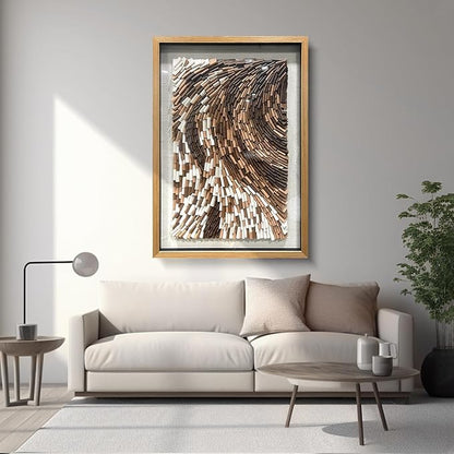 BrightA The Texture Leather Collage Craft Painting With A Contrast Of Brown And White Colors Adds An Artistic Atmosphere And Style To The Space 27.5"x39.4"