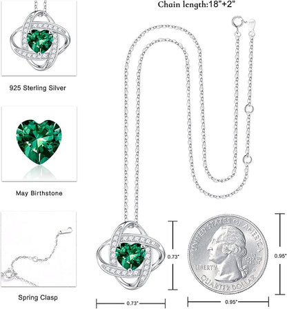 Iefil 925 Sterling Silver Love Knot Birthstone Necklace, Natural or Created Gemstone, Anniversary Birthday Gifts for Women, Jewelry Gifts for Wife Mom Girlfriend
