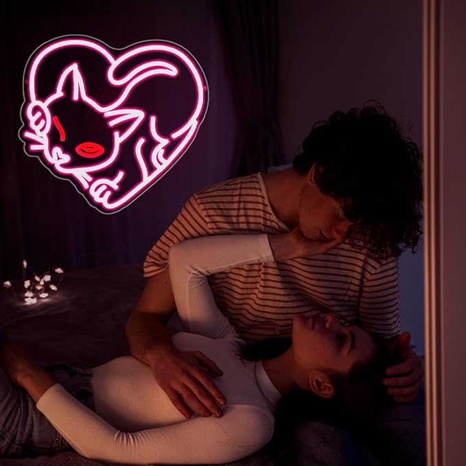 Cat Neon Sign, JGHTURIE Pink Neon Signs for Wall Decor Cute Animal Light Up Signs Preppy Game Party Bar Led Sign for Man Cave Kids Room Decor USB Powered