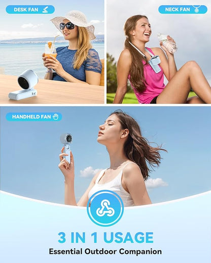 Portable Handheld Turbo Fan, 5-Speed Personal Fans, 5000mAh Rechargeable Fans Up to 12 Hours, Weight only 0.6lb Small Fan, Hand/Neck/Desk Fan 3 IN 1, Beach Vacation Essentials(Blue)