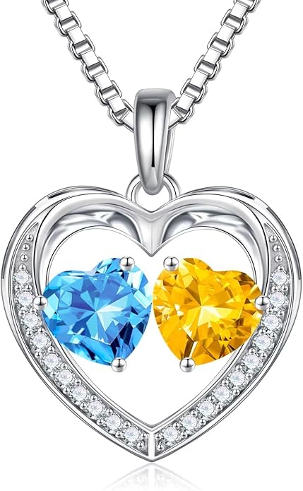 Iefil Christmas Gifts for Women Wife - 925 Sterling Silver Heart Birthstone Necklace, Anniversary Birthday Gifts for Women Wife Girlfriend Mom, Birthstone Jewelry Gift for Her