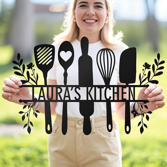 Personalized Kitchen Signs Wall Decor - Custom Metal Name Sign, Custom Rustic Kitchen Decor, Metal Wall Art Gift for Mothers Day, Mom, Mother, Grandma or Chef, Housewarming, Home Decor