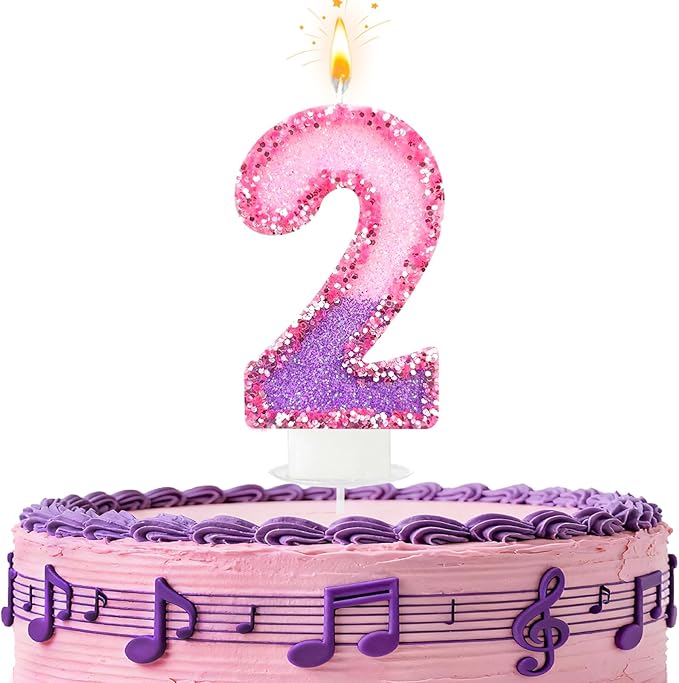 Birthday Number Candles for Cake, Pink Purple Glitter Number Candles for Cake Toppers, Ideal Birthday Parties Cake Decor, Wedding Anniversary and Other Celebrations (2 Candle)