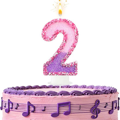 Birthday Number Candles for Cake, Pink Purple Glitter Number Candles for Cake Toppers, Ideal Birthday Parties Cake Decor, Wedding Anniversary and Other Celebrations (2 Candle)