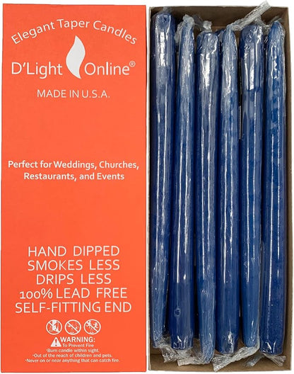 D'light Online Elegant 10" Unscented Cobalt Blue Taper Candles, Premium Quality Hand-Dipped Tapered Candles, Dripless and Smokeless - Set of 12 Individually Wrapped (10 Inch, Cobalt Blue)