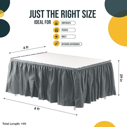 Exquisite Ruffle Table Skirt Silver Pack Of 12, 14 Ft Long Table Skirts for Rectangle Tables 6ft Plus or Round Tables Skirts with Adhesive Strip for Gender Reveal Decor & Happy Birthday Parties