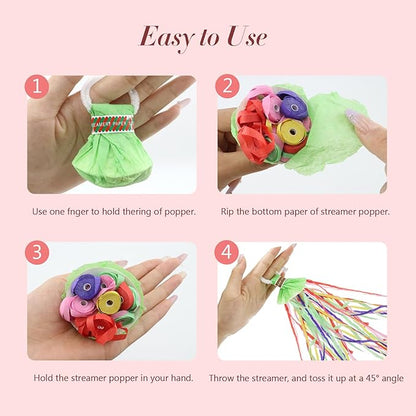180 Pcs Hand Thrown Streamer Poppers Colorful, Confetti Streamers No Mess Paper Crackers Party Poppers for Halloween, Christmas, Thanksgiving Day, Birthday, Wedding, Celebrations, Graduation Party