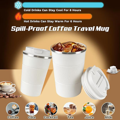 Vacuum-Insulated Stainless Steel Travel Coffee Mug, Leak-Proof Reusable Coffee Cup with Lid - Keep Hot & Cold Drinks for Hours, Durable Insulated Tumbler for Men & Women(3rd-White, 17OZ)