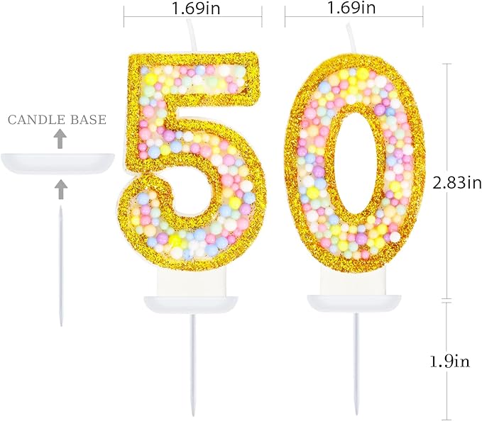 50th Birthday Candle for Women/Men, Golden Macaron Numeral Candles, Birthday Party Cake Decorations, Cake Topper for Birthday Party Supplies (Number 50)