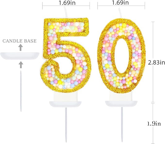 50th Birthday Candle for Women/Men, Golden Macaron Numeral Candles, Birthday Party Cake Decorations, Cake Topper for Birthday Party Supplies (Number 50)