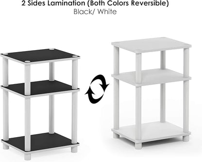 Furinno Just 3-Tier Turn-N-Tube End Table / Side Table / Night Stand / Bedside Table with Plastic Poles, 2-Pack, White/White