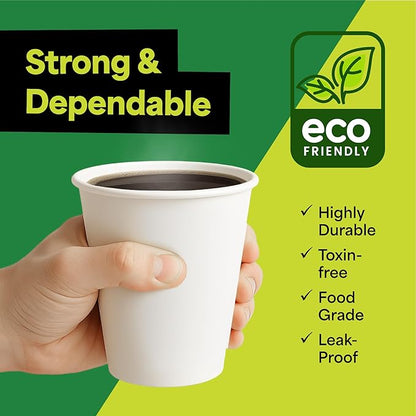 EconoHome 12 oz 100 Pack Disposable Coffee Paper Cups - Paper Cups for Hot and Cold Drinks, Tea, Water, and Juice