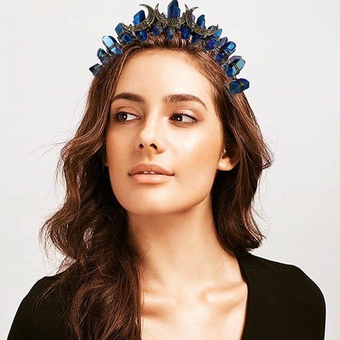 Raw Crystal Tiara Headbands Natural Rhinestone Crown Fairy Goddess Hair Accessories for Women Girls (royal3moon)