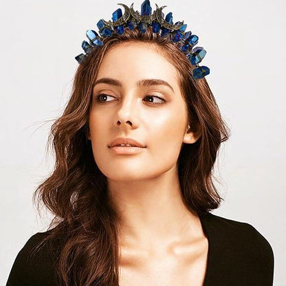 Raw Crystal Tiara Headbands Natural Rhinestone Crown Fairy Goddess Hair Accessories for Women Girls (royal3moon)