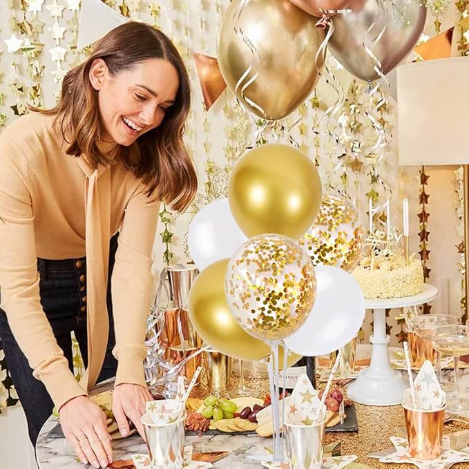 TONIFUL 4 White Gold Party Decorations Balloon Stand Centerpiece Table Decorations for Birthday Graduation Wedding Anniversary Engagement Bridal Shower New Years 2025