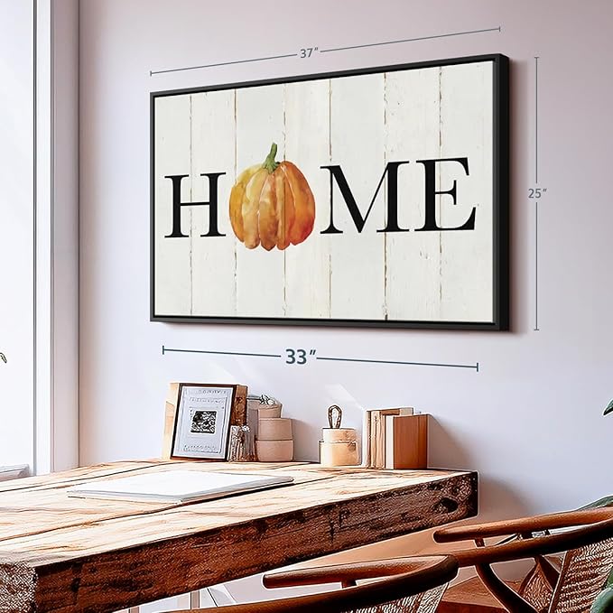 Elephant Stock Home Pumpkin Wall Art - Horizontal Floating Framed Canvas - 1-Piece Living Room Wall Decor - Rural Watercolor Canvas Print - Beige and Black Decor for Wall - by Carol Robinson - 37" X 25"
