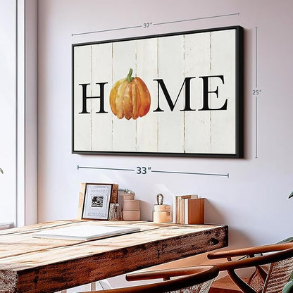 Elephant Stock Home Pumpkin Wall Art - Horizontal Floating Framed Canvas - 1-Piece Living Room Wall Decor - Rural Watercolor Canvas Print - Beige and Black Decor for Wall - by Carol Robinson - 37" X 25"