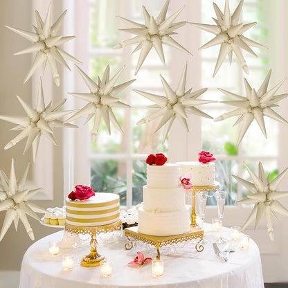 Cream White Star Balloons,9Pcs 22Inch Cream White Explosion Spike Cone Helium Polyester Film Star Foil Balloons for Birthday Anniversary Baby Shower Wedding Disco Party Decorations