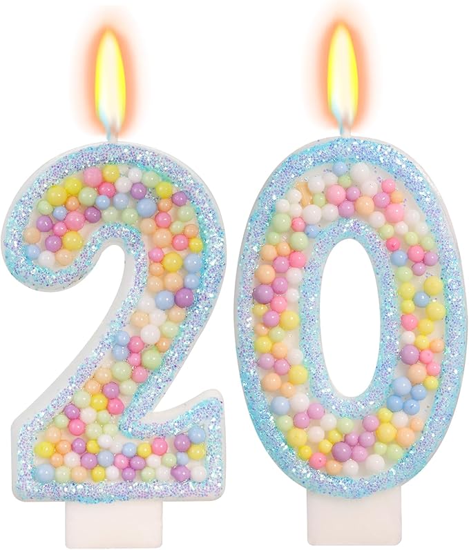 Blue Birthday Candles - Number 20 Candle, Colorful Macaron Candles, 20 Birthday Decorations for Girls Boys, Cake Decorations, Theme Party Supplies (Blue)