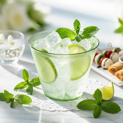 150 Pack Plastic Cups 9 oz Green Clear Plastic Cups for Cocktail Fancy Disposable Cup for Party Stemless Wine Glasses for Wedding Thanksgiving Christmas Party Graduation