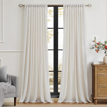 PRIMROSE Cream Ivory Curtains 108 inch for Living Room,2 Panels Drapes Blackout Rod Pocket Back Tab Window Treatment Room Darkening Thick Decorative Curtains for Bedroom