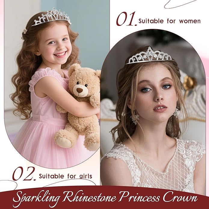 15 Pcs Tiaras Crowns Headbands for Girls Women,Small Tiara Bulk Silver Tiaras Crown Princess Rapunzel Crowns for Wedding Birthday Crystal Tiara for Prom, Bride, Pageant, Halloween