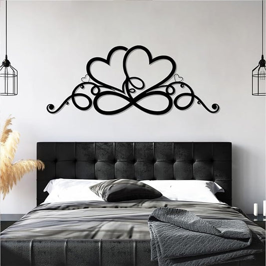 Infinity Heart Metal Wall Art, Infinity Heart Wall Decor, Double Infinity Heart Metal Sign, Love Sign Wall Decor, Infinity Sign Wall Decor, Metal Love Wall Decor, Geometric Wall Art (Black, 41"x17"/105x42cm)