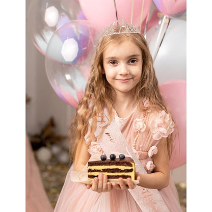 CIEHER 7th Birthday Crown + Sash + Pearl Pin Set, Girls' 7th Birthday Gifts and Happy Party Decorations