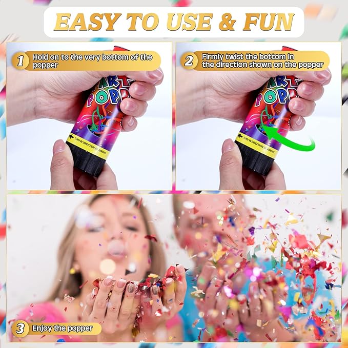 Honoson 24 Pcs Confetti Poppers Cannons Confetti Shooters Air Compressed Cannon for Wedding Birthday Party Bridal Shower Graduation Decoration Favor (4.33 Inch)