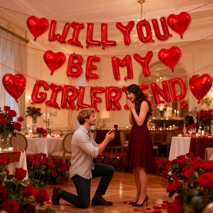 Will You Be My Girlfriend Balloons-16 Inch Red Foil Letters Balloon Heart Balloon Valentines Day Balloons for Wedding Engagements Proposals party Decorations