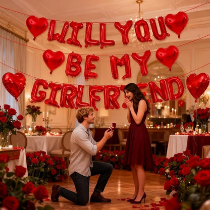 Will You Be My Girlfriend Balloons-16 Inch Red Foil Letters Balloon Heart Balloon Valentines Day Balloons for Wedding Engagements Proposals party Decorations