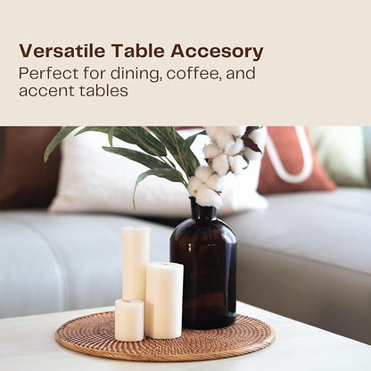 4-Pack Rattan Placemats - 13-inch Round Placemats (Honey Brown) - Woven Place Mats, Round Table Mats - Wicker Chargers for Dinner Plates, Plate Chargers Boho - Rattan Decor, Kitchen Table Decor
