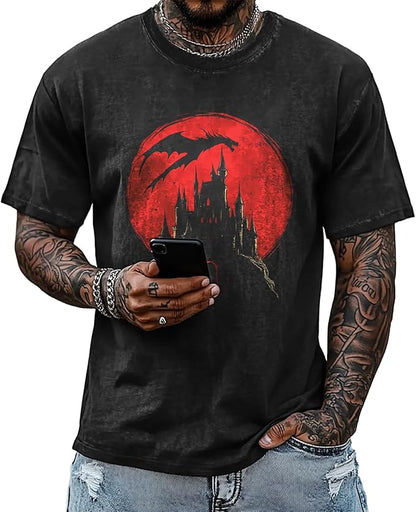 Mens Dragon Grpahic T-Shirts Short Sleeve 100% Cotton Crewneck Big and Tall Outdoor Summer Quick Dry Undershirts