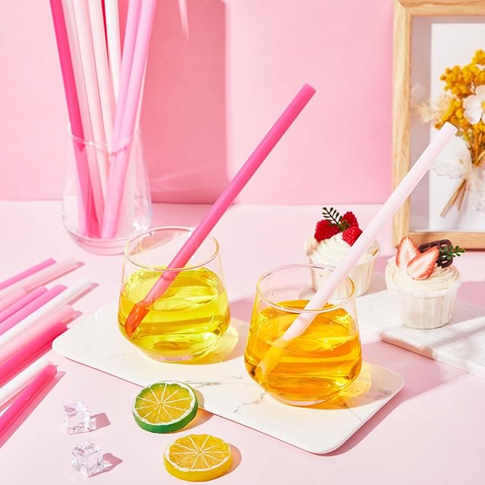 Tessco for you Jumbo Smoothie Straws Bulk Large Plastic Disposable Bubble Tea Straws Wide-Mouthed Individually Wrapped for Tall Homemade Milkshakes Drinking(9.84 Inch,Pink,600 Pcs)