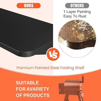 QuliMetal for Traeger Grills BAC362 Folding Front Shelf– Steel Grill Accessory for Pro 22, Pro 575, Ironwood 650, Century 22 Pellet Grills, Ideal for Food Prep and Storage, 25'' X 12''