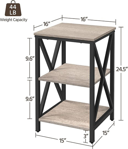 Yaheetech End Table Living Room, 3-Tier Side Table with Storage Shelves for Home Office, Industrial X Design Sofa Tables with Strong Metal Frame, Easy Assembly, Gray