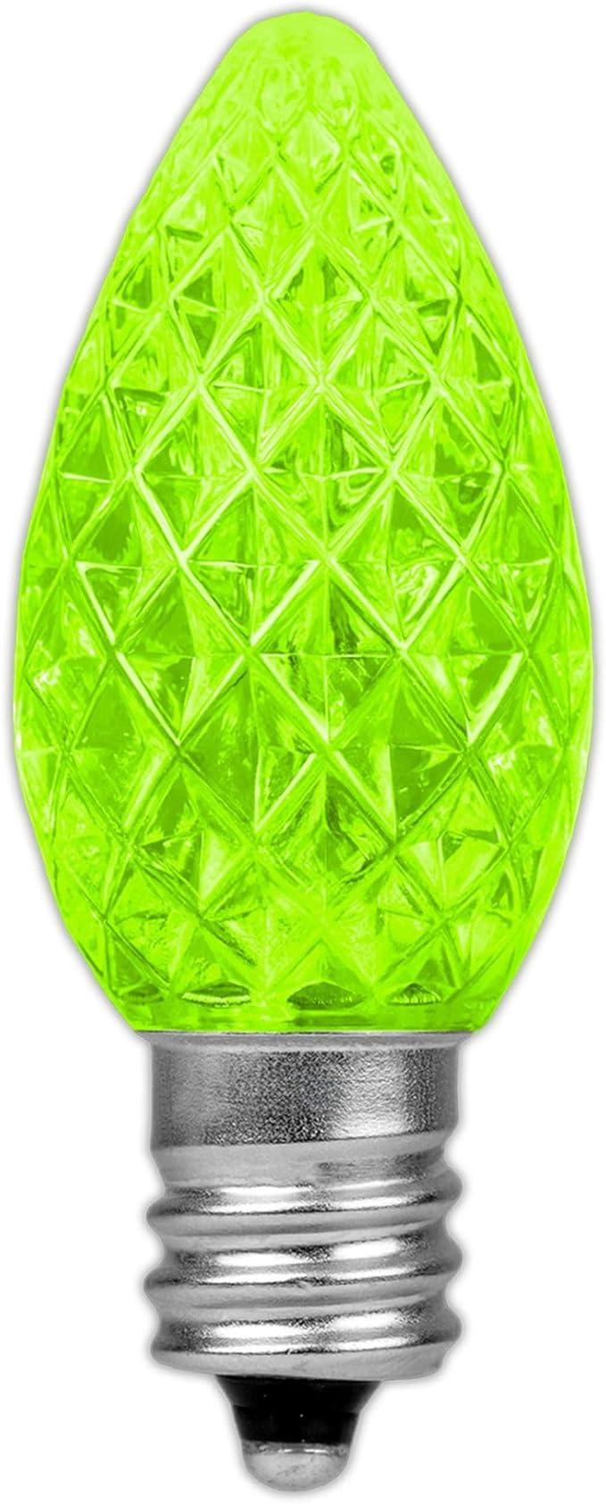 Novelty Lights 25pk Lime C7 LED Faceted Christmas Light Replacement Bulbs, Ultra Bright Dimmable Replacement Lamps for Indoor/Outdoor Light Strings