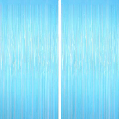 Macaron Light Blue Tinsel Backdrop Foil Fringe Curtains - 2 Packs Door Streamers Backdrop for Birthday Door Decorations, Party Supplies for Bachelorette, Graduation, Christmas, Disco Decor