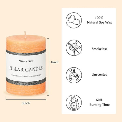 3x4 Inch Fall Yellow Pillar Candles Set of 3 - Unscented Fall Candles, Large Big Candles, Smokeless Dripless Candles for Dinner Fall Table Decor, Home Rustic Decor, Fall Centerpieces for Table
