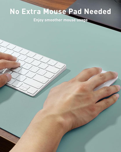 Aothia Faux Leather Desk Mat - Large Mouse Pad, Non-Slip PU Leather Blotter, Waterproof Writing Surface for Office and Home (Light Blue, 40" x 24")