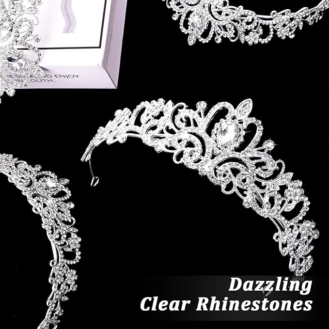 CIEHER 8 PCS Crowns for Women, Crystal Queen Crown Princess Tiaras for Prom Birthday Party Halloween Costume - Silver
