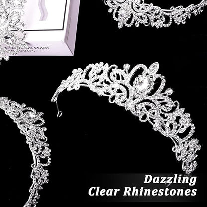 CIEHER 8 PCS Crowns for Women, Crystal Queen Crown Princess Tiaras for Prom Birthday Party Halloween Costume - Silver