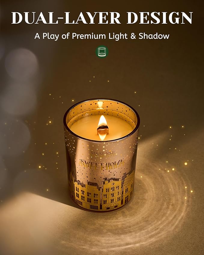 M&SENSE Cinnamon Apple Holiday Candles for Home Scented, 18oz 100 Hours Large Christmas Candle Soy Wax Cracking Wooden Wick, Aromatherapy Gifts for Housewarming Bedroom, Warm Cozy Winter Decor