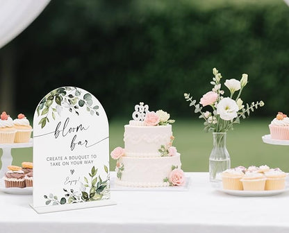 Wedding Signs for Reception, Green Leaves Bloom Bar Sign, Wedding Reception Signage, Bridal Shower Table Decorations with Base, Bloom Bar Supplies for Proposal, Bridal Shower Events and Ceremony, 01