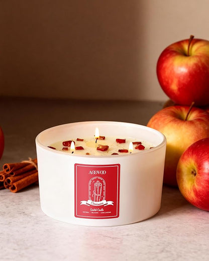 AOOVOO Apple Cinnamon Scented Candles for Women - 20oz 3 Wick Soy Candles for Home Scented, Aromatherapy Candle with Crystals Inside, Birthday Gifts Christmas Candle for Women Mom