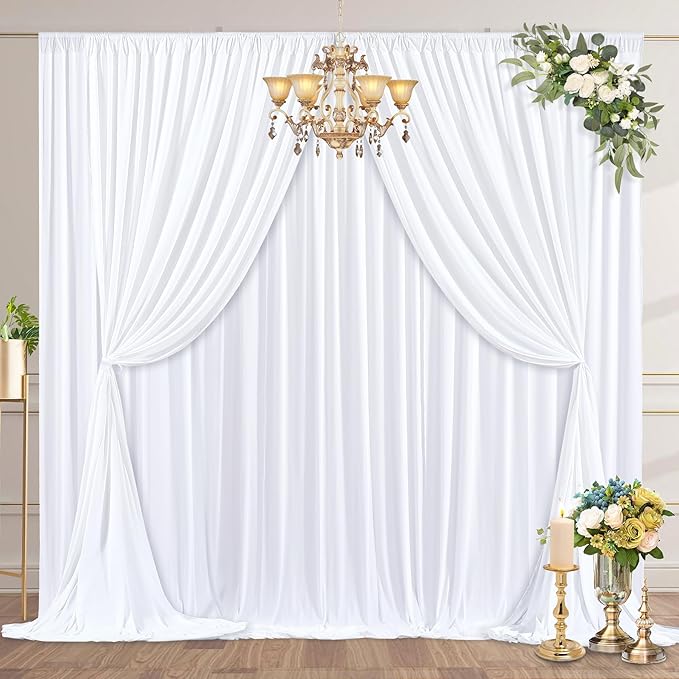 16 x 10ft White Backdrop Curtains for Wedding Photo Background Curtains Wrinkle Resistant Back Drop for Party Photoshoot Polyester Curtains Backdrop for Baby Shower Birthday Events Decor, 4 Panels